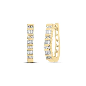0.25cttw Diamond Baguette Hoop Earrings 925 Sterling Silver Yellow tone