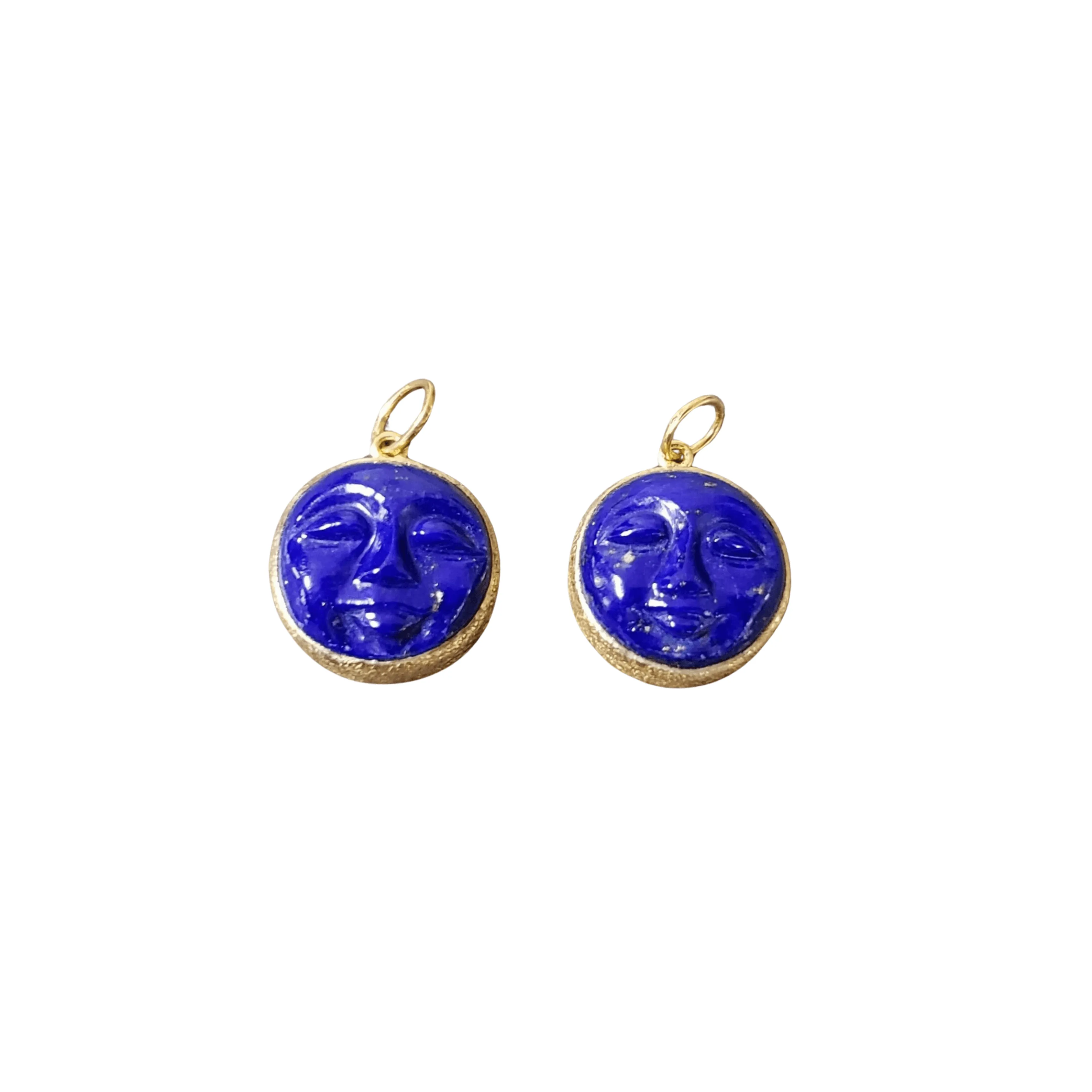 14k Gold Happy/Meditative Face Carved Lapis Lazuli Pendant