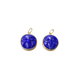 14k Gold Happy/Meditative Face Carved Lapis Lazuli Pendant