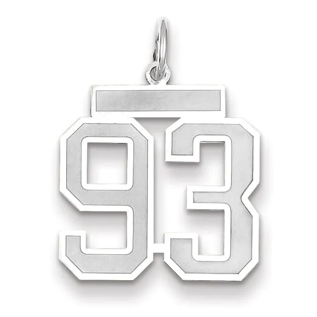 14k White Gold Satin Brush Finish Medium Size Number 93 Charm Pendant