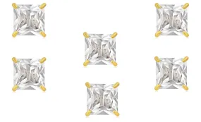 14k Yellow Gold Plated 4Ct Square Cut White Sapphire Set Of Three Stud Earrings