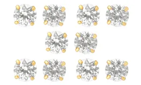 14k Yellow Gold Plated 4mm 1/2Ct Round White Sapphire Set Of Five Stud Earrings