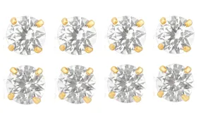 14k Yellow Gold Plated 4mm 4Ct Round White Sapphire Set Of Four Stud Earrings
