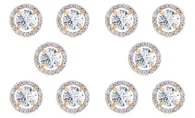 14k Yellow Gold Plated 6mm 2Ct Round White Sapphire Set Of Five Halo Stud Earrings