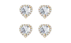 14k Yellow Gold Plated 6mm 3Ct Heart White Sapphire Set of Two Halo Stud Earrings