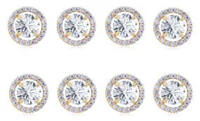14k Yellow Gold Plated 6mm 3Ct Round White Sapphire Set Of Four Halo Stud Earrings