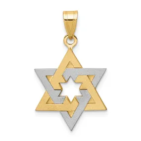 14K Yellow White Gold Satin Finish Star of David Charm Pendant