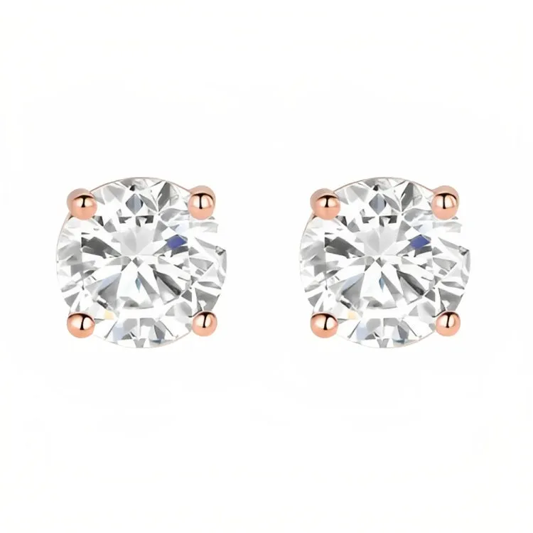 18k Rose Gold 2 Pair Moissanite Round & Princess Cut Stud Earrings Plated 4mm By Paris Jewelry