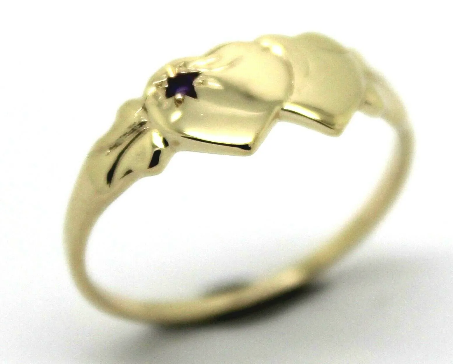 9ct Yellow Gold 375 Amethyst (Birthstone Of February) Double Heart Signet Ring Sizes P, Q, R, S, T