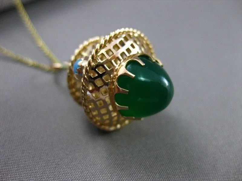 ANTIQUE LARGE 14KT ROSE GOLD UNIQUE LAMP PENDANT WITH JADE & TURQUOISE #22043