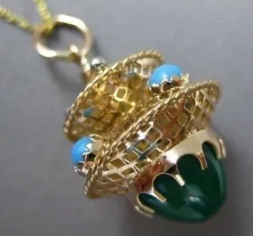 ANTIQUE LARGE 14KT ROSE GOLD UNIQUE LAMP PENDANT WITH JADE & TURQUOISE #22043