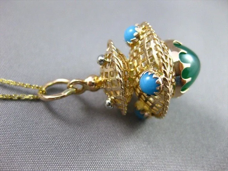 ANTIQUE LARGE 14KT ROSE GOLD UNIQUE LAMP PENDANT WITH JADE & TURQUOISE #22043