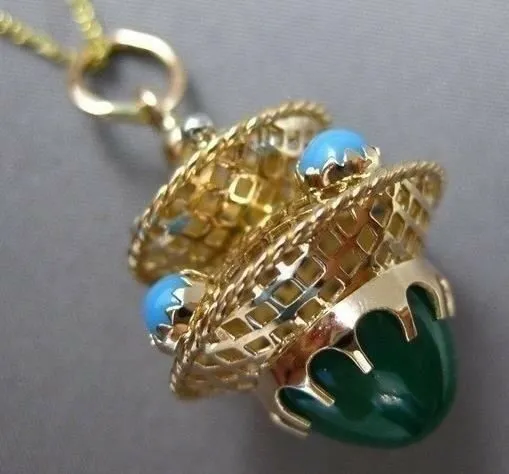 ANTIQUE LARGE 14KT ROSE GOLD UNIQUE LAMP PENDANT WITH JADE & TURQUOISE #22043