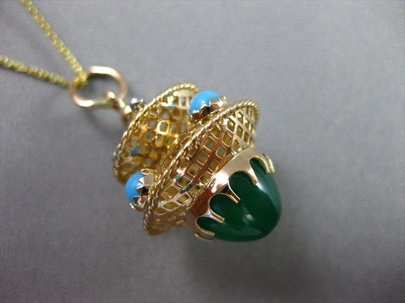 ANTIQUE LARGE 14KT ROSE GOLD UNIQUE LAMP PENDANT WITH JADE & TURQUOISE #22043