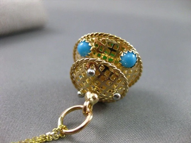 ANTIQUE LARGE 14KT ROSE GOLD UNIQUE LAMP PENDANT WITH JADE & TURQUOISE #22043