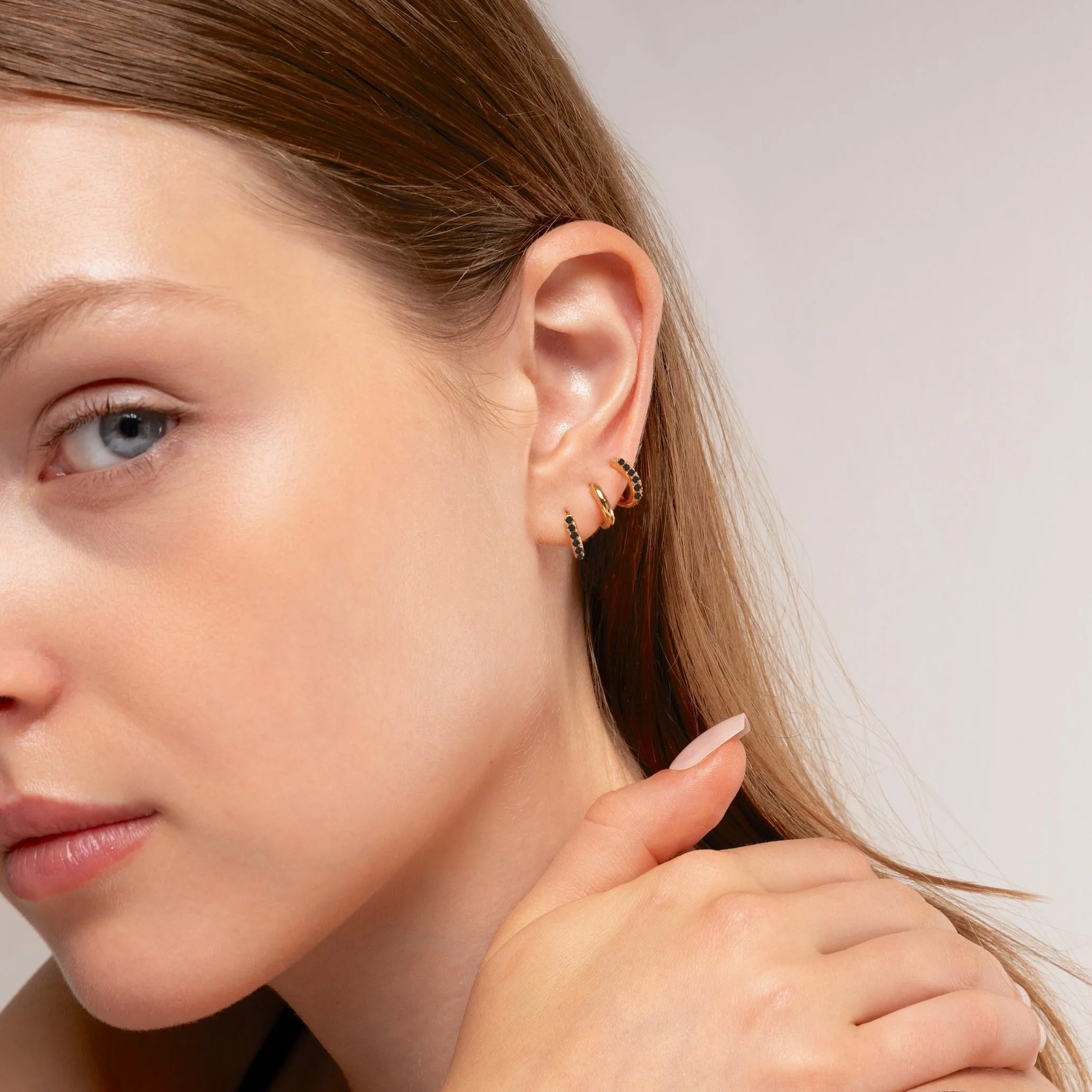 Black Pave Huggie Hoop Earrings