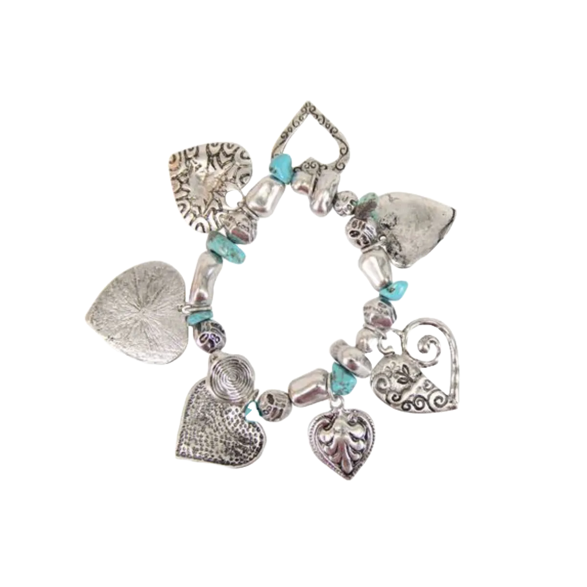 Blazin Roxx Ladies Turquoise & Silver Heart Charm Bracelet 29264