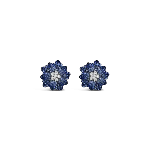 Blue Sapphire & Diamond Flower Earrings