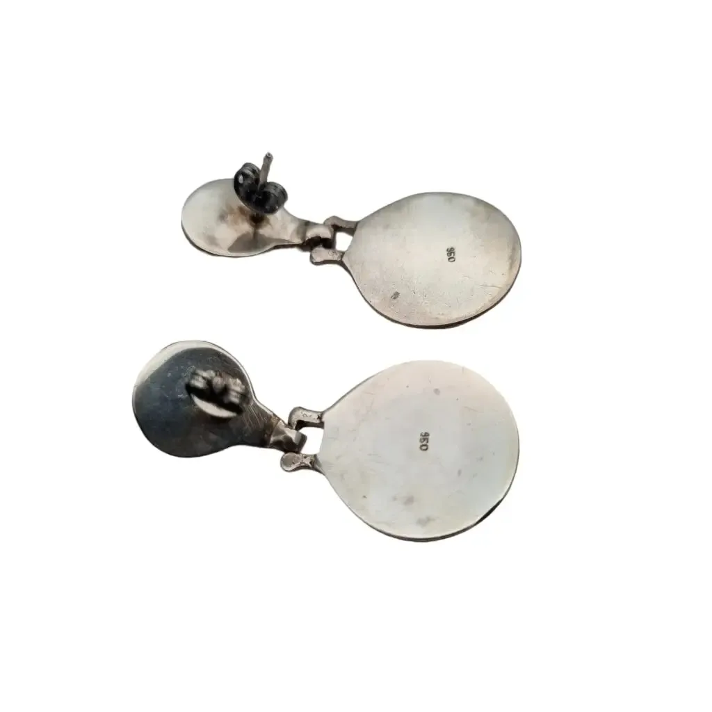 Boho earrings in 950 silver and lapis lazuli and malachite stone, vintage jewelry.