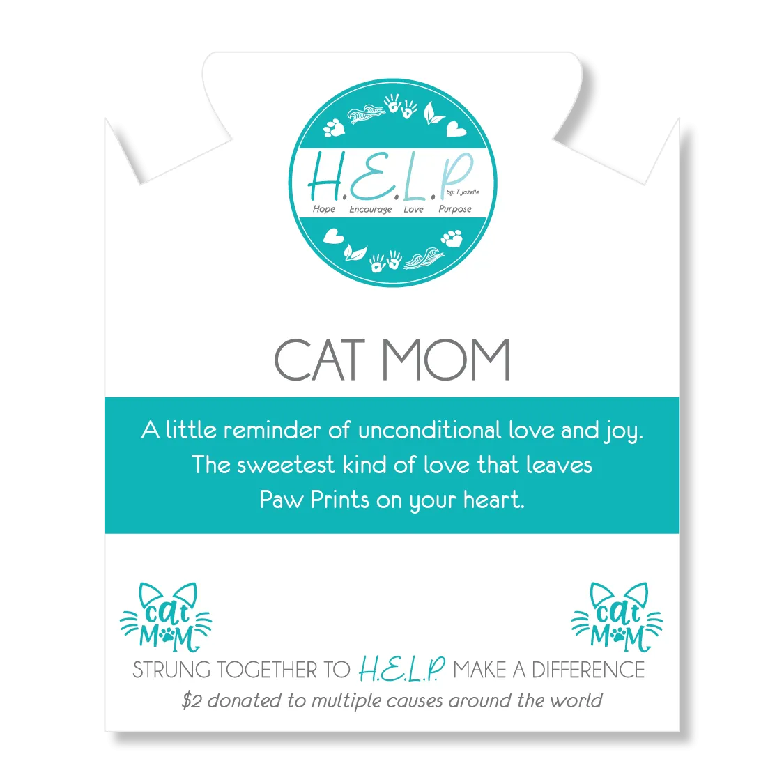 Cat Mom Charm with Blue Opal Jade Charity Bracelet