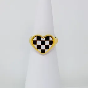 Checkered Heart Signet Ring