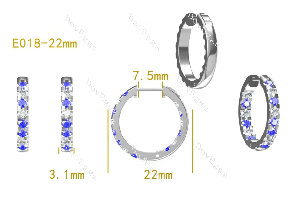 Doveggs round moissanite/lab grown diamond & colored gem earrings (around 22mm diameter)