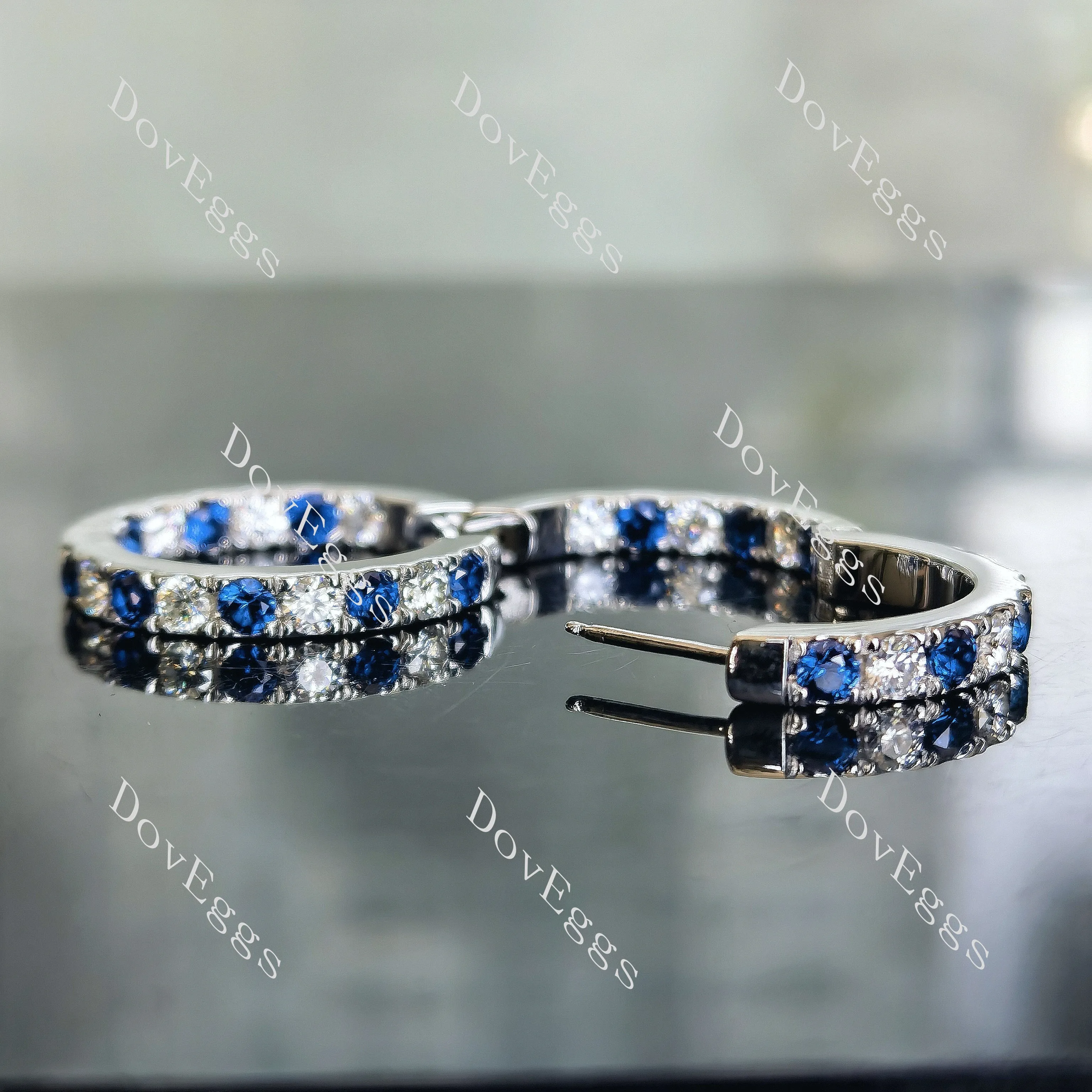 Doveggs round moissanite/lab grown diamond & colored gem earrings (around 22mm diameter)