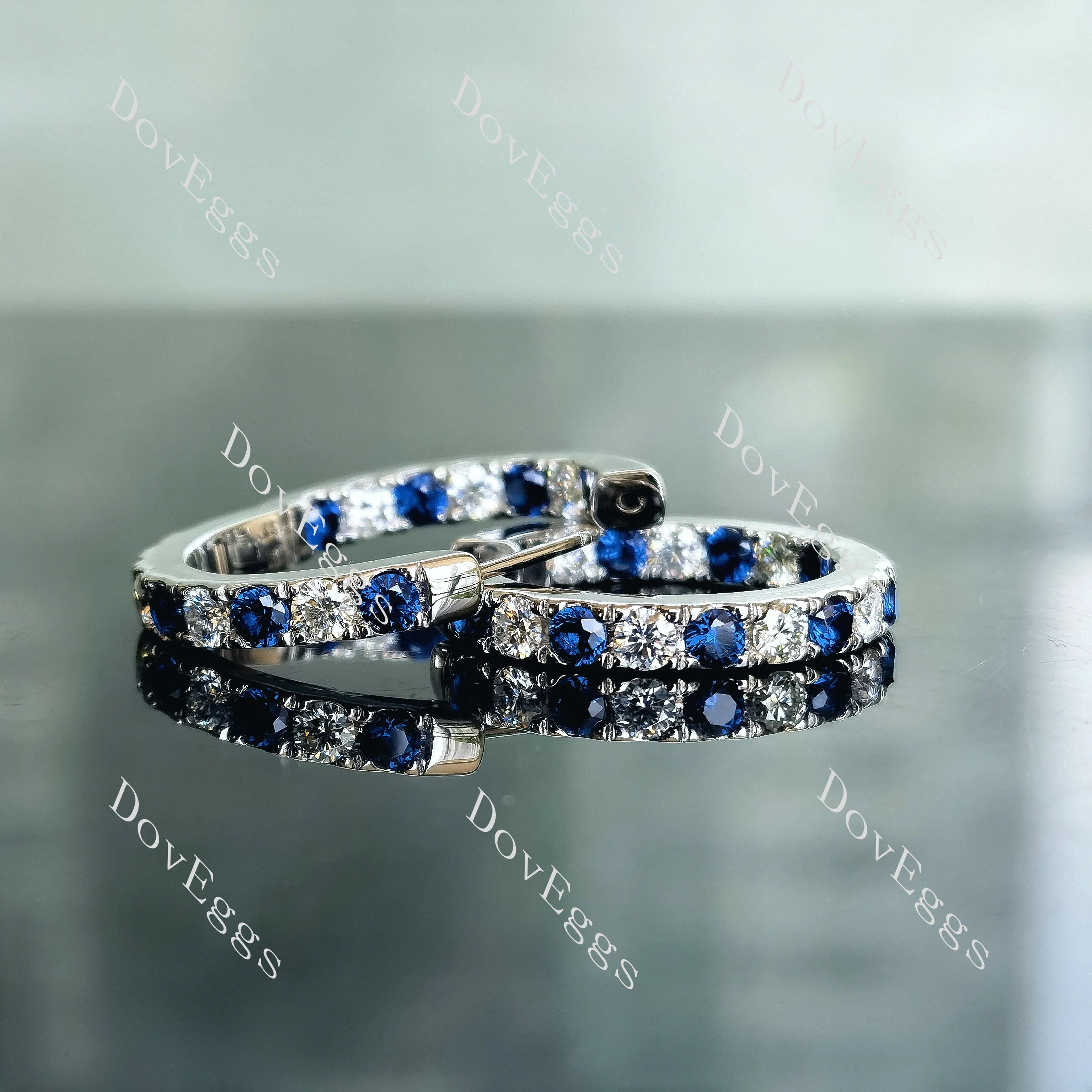 Doveggs round moissanite/lab grown diamond & colored gem earrings (around 22mm diameter)
