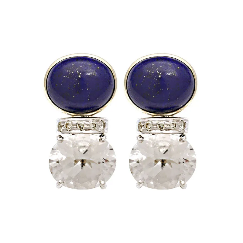 Earrings-Crystal, Lapis Lazuli and Diamond