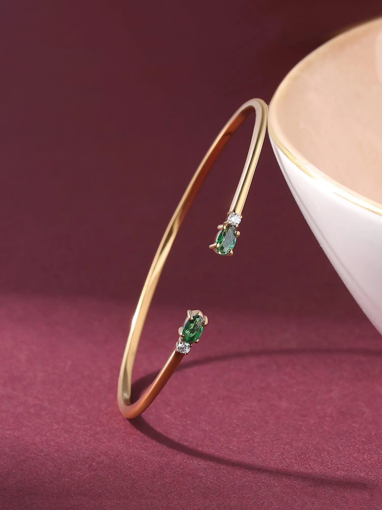Emerald Gold Bangle For Women - Size 2.4