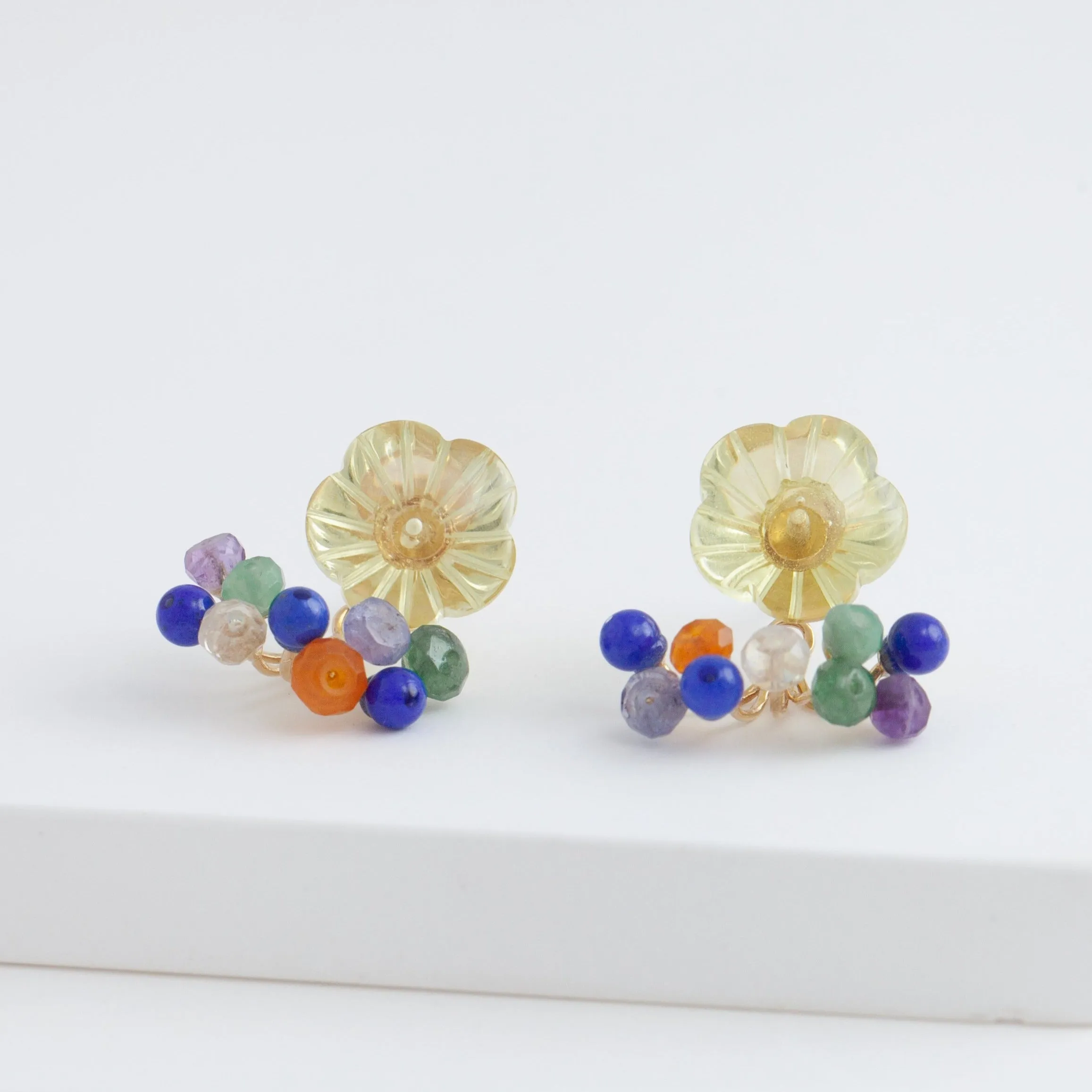 Fairy lemon quartz flower and mixed stone earrings