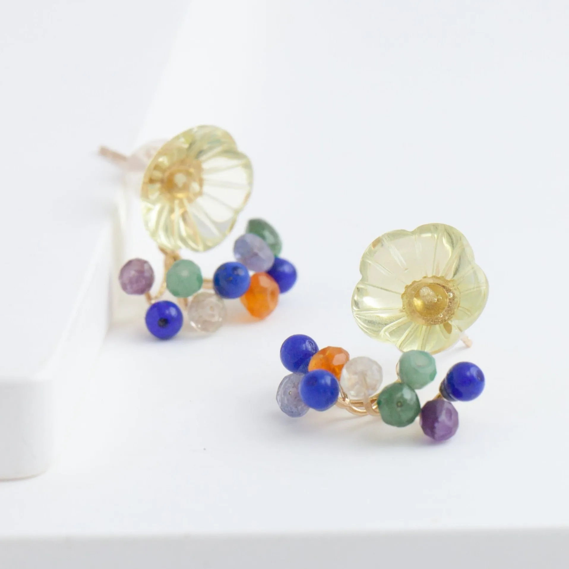 Fairy lemon quartz flower and mixed stone earrings