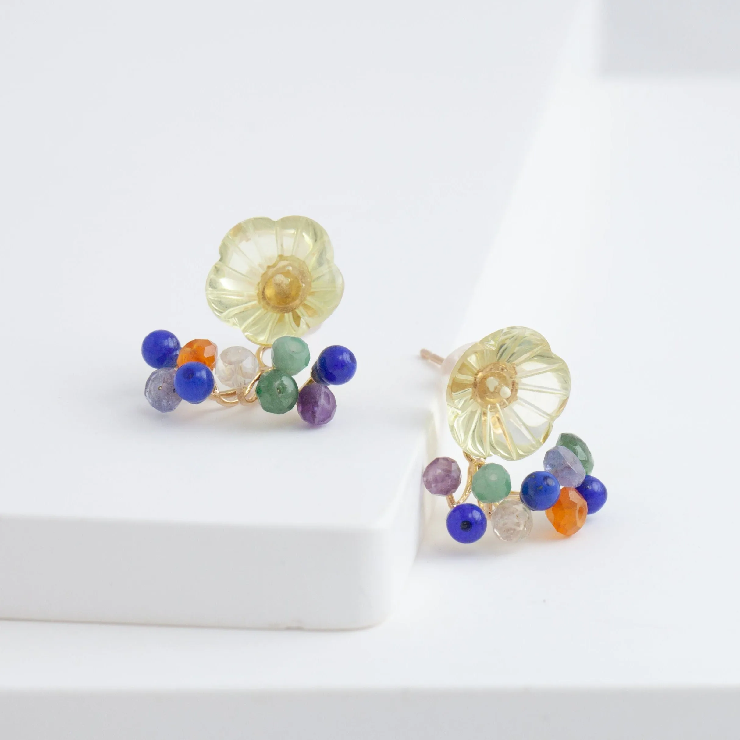 Fairy lemon quartz flower and mixed stone earrings