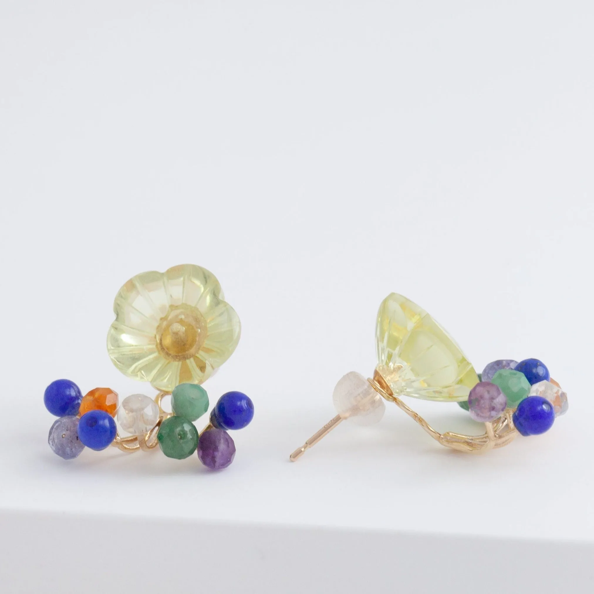 Fairy lemon quartz flower and mixed stone earrings
