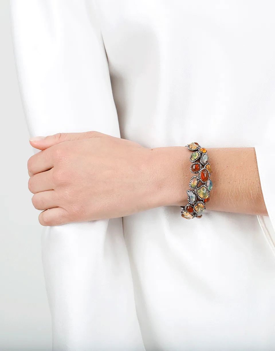Fire Opal And Diamonds Bangle