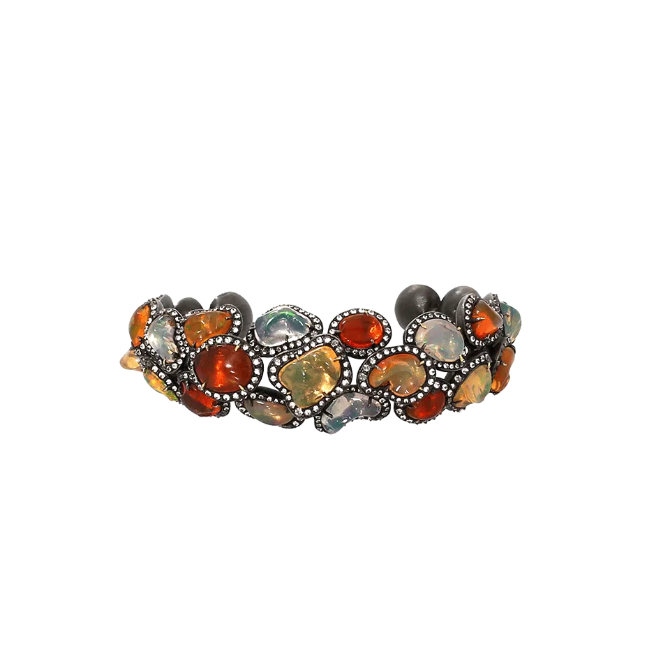 Fire Opal And Diamonds Bangle