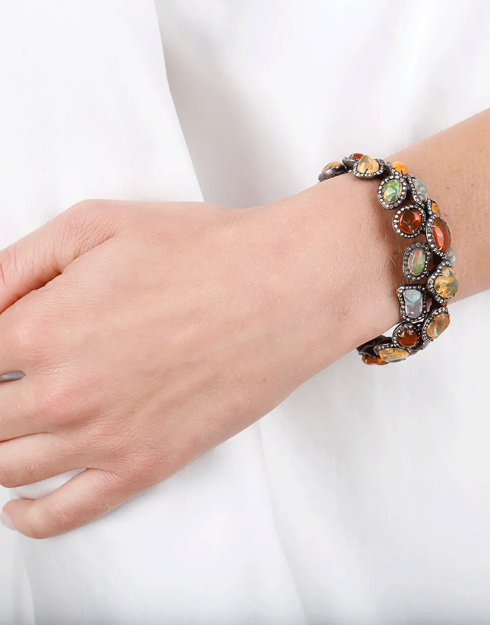 Fire Opal And Diamonds Bangle
