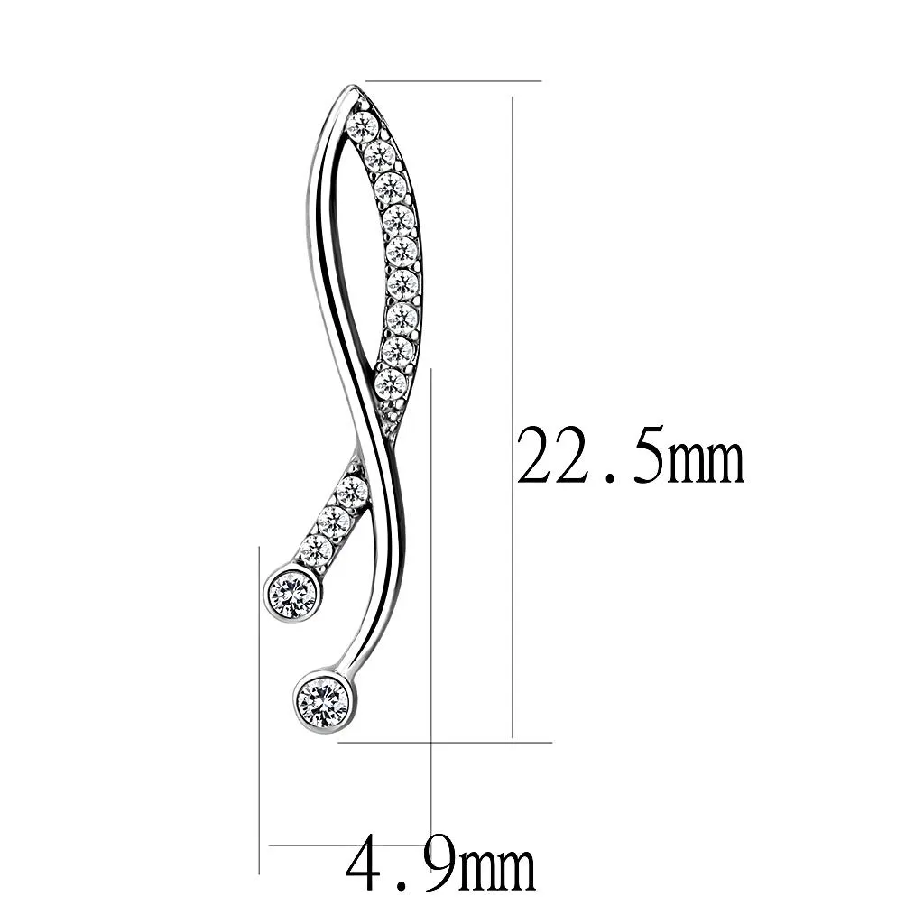 High polished (no plating) Stainless Steel Earrings with AAA Grade CZ in Clear for Women Clear Stone Color Style DA184
