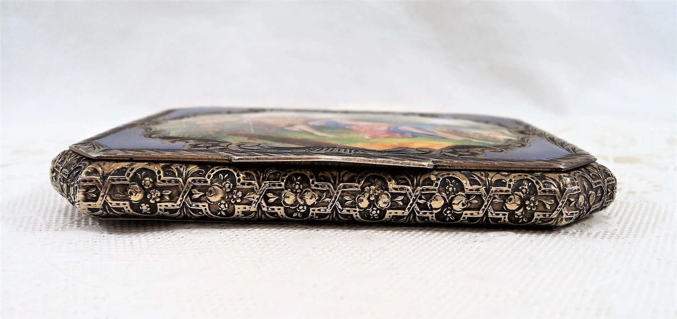 Italian Silver Hand-Painted Gilt and Enamel Compact