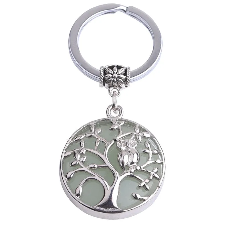 Natural Stone Keychains Silver Color Tree of Life Keyring Healing Crystal Car Bag Wallet Decor Keyholder