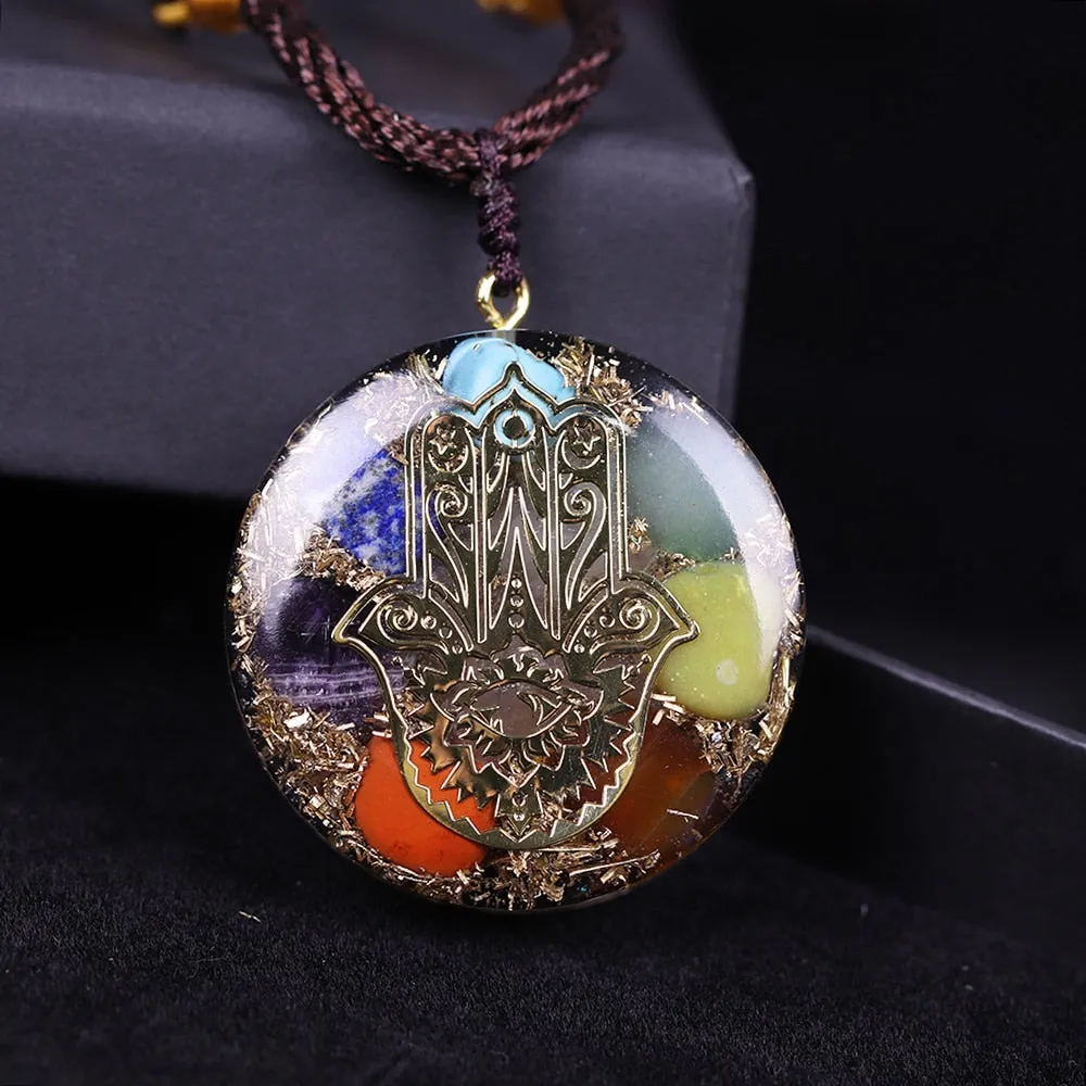 Orgonite Pendant  7 Chakra Necklace Reiki Energy Pendant Yoga Meditation Jewelry Resin Necklace