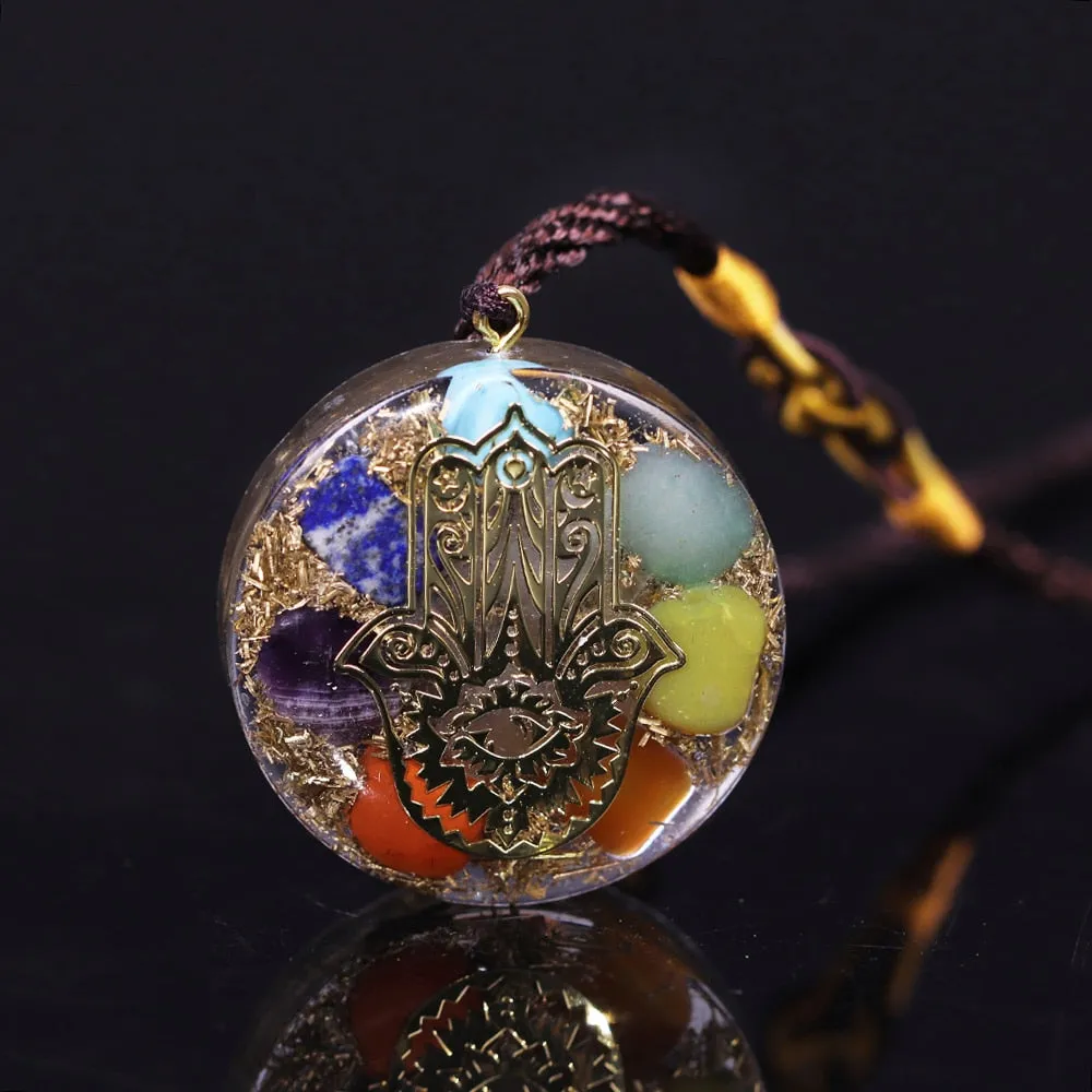 Orgonite Pendant  7 Chakra Necklace Reiki Energy Pendant Yoga Meditation Jewelry Resin Necklace