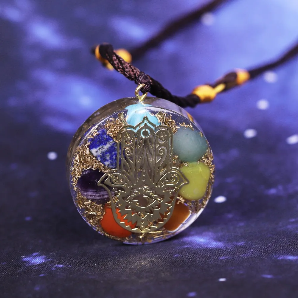 Orgonite Pendant  7 Chakra Necklace Reiki Energy Pendant Yoga Meditation Jewelry Resin Necklace