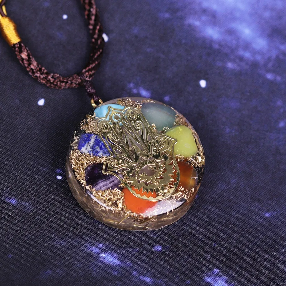 Orgonite Pendant  7 Chakra Necklace Reiki Energy Pendant Yoga Meditation Jewelry Resin Necklace