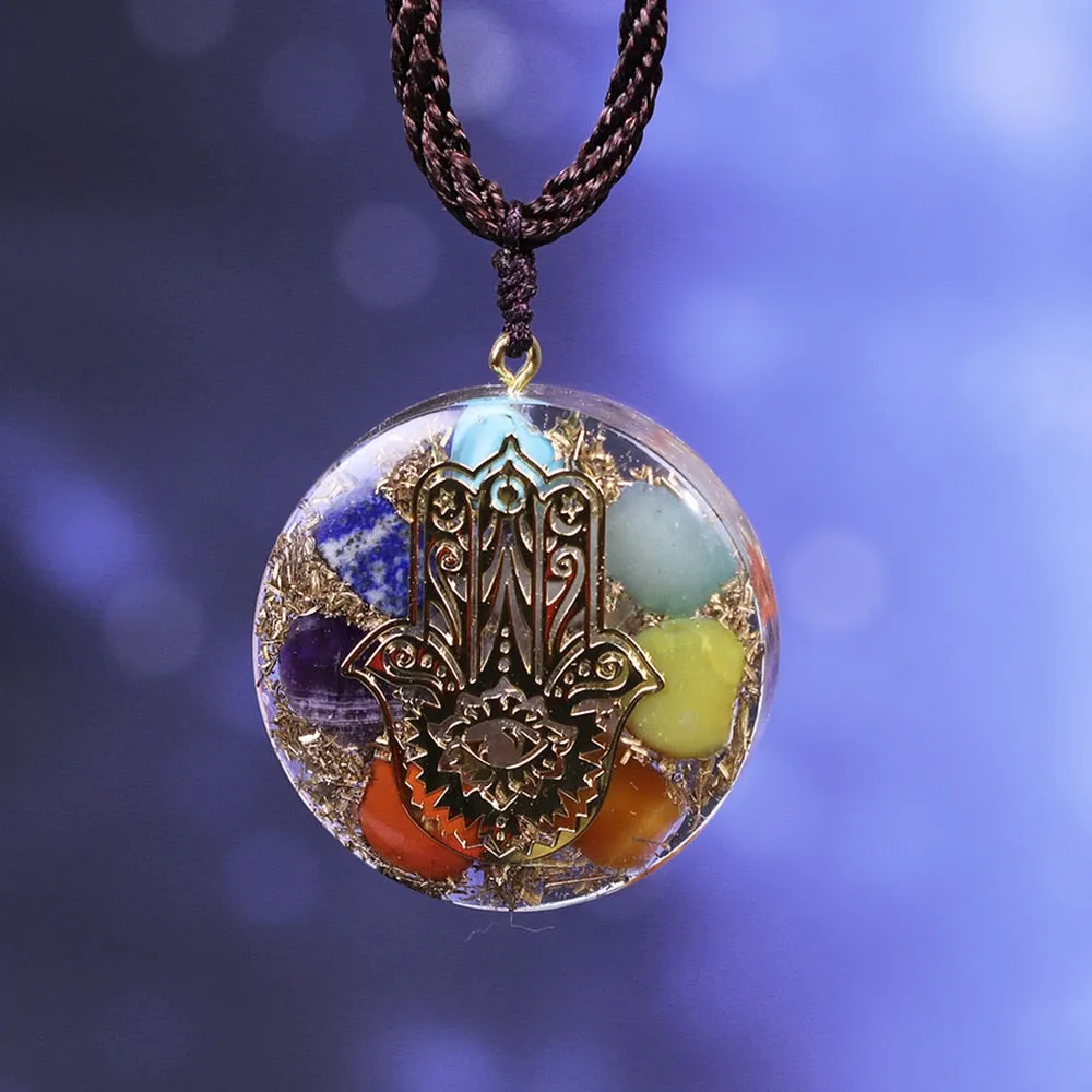 Orgonite Pendant  7 Chakra Necklace Reiki Energy Pendant Yoga Meditation Jewelry Resin Necklace
