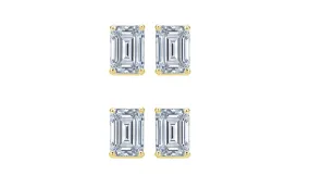 Paris jewelry 14k Yellow Gold 6mm3Ct Emerald Cut White Sapphire Set Of Two Stud Earrings Plated