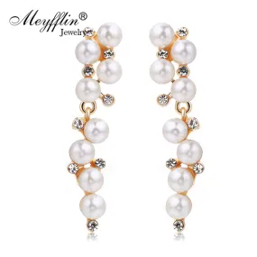 Pendientes Fashion Imitated Pearl Earrings for Women Brinco Jewelry Statement Crystal Stud Earrings Gold Boucle d'oreille
