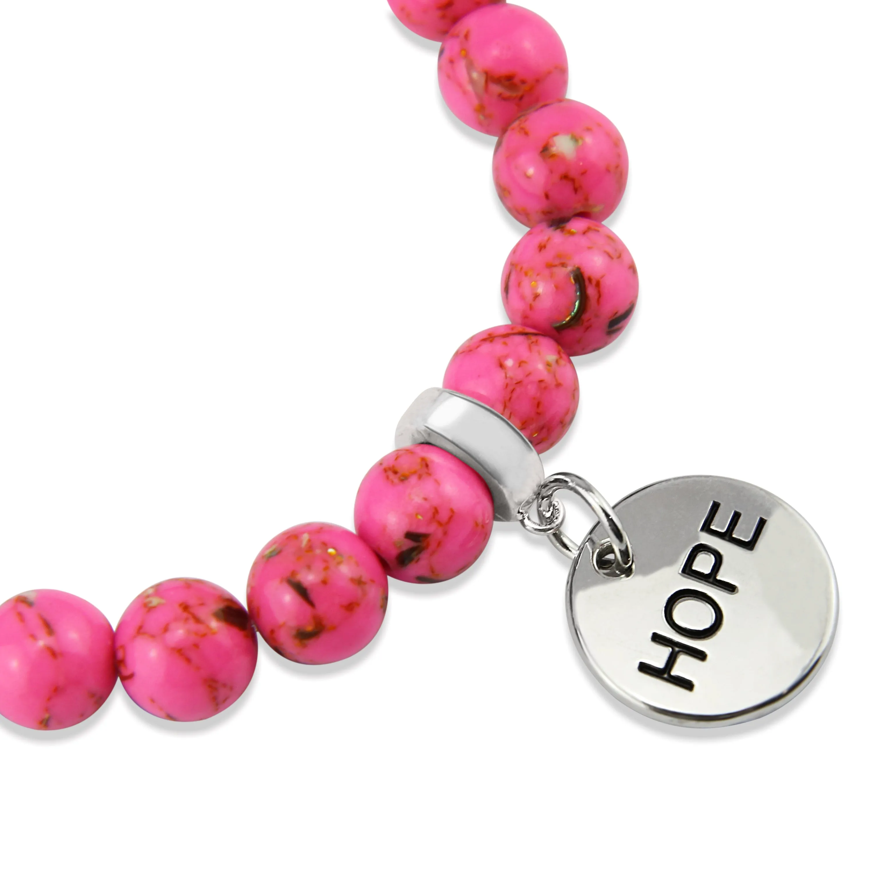 PINK COLLECTION - Hot Pink Synthesis 8mm Bead Bracelet  -  Silver Word Charms