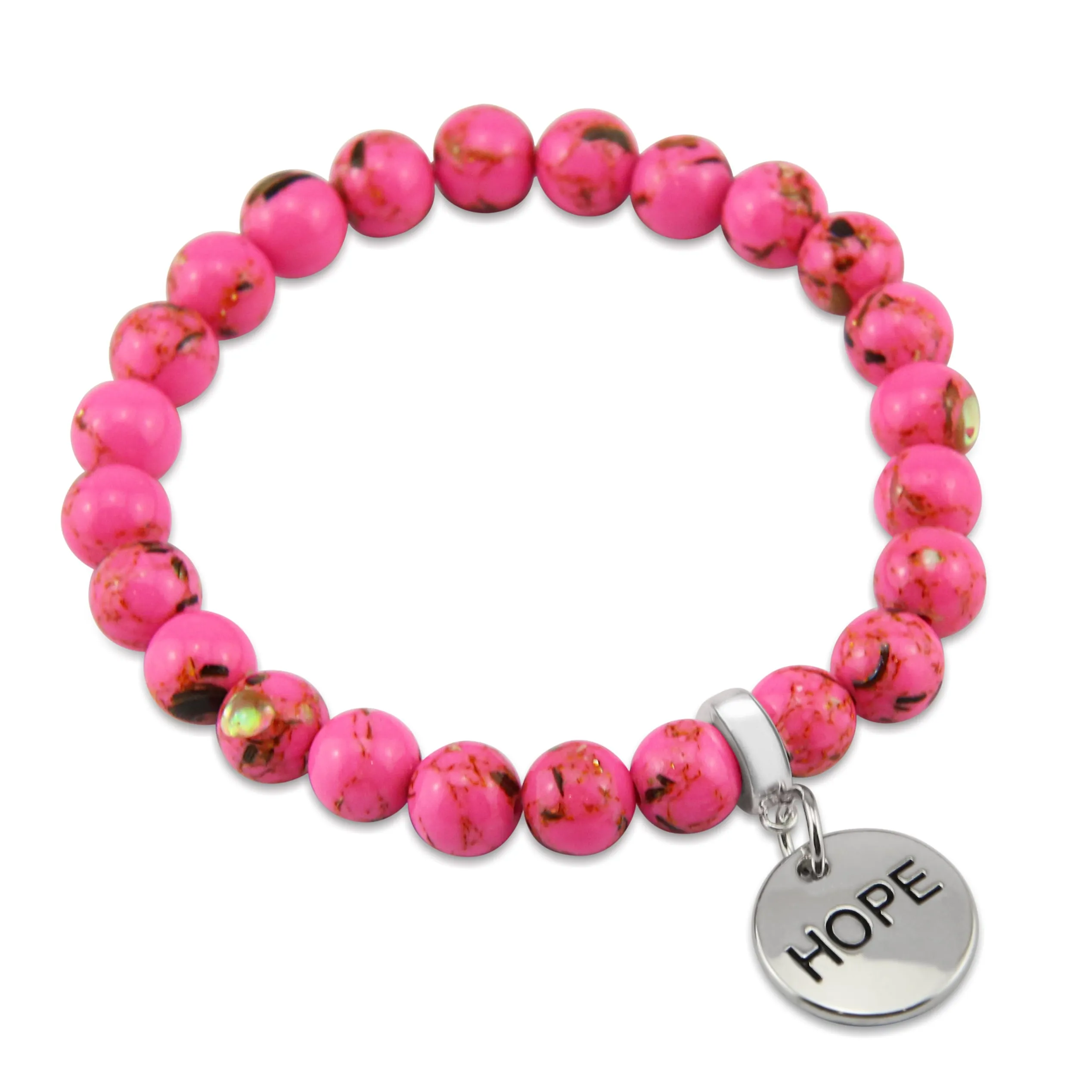 PINK COLLECTION - Hot Pink Synthesis 8mm Bead Bracelet  -  Silver Word Charms
