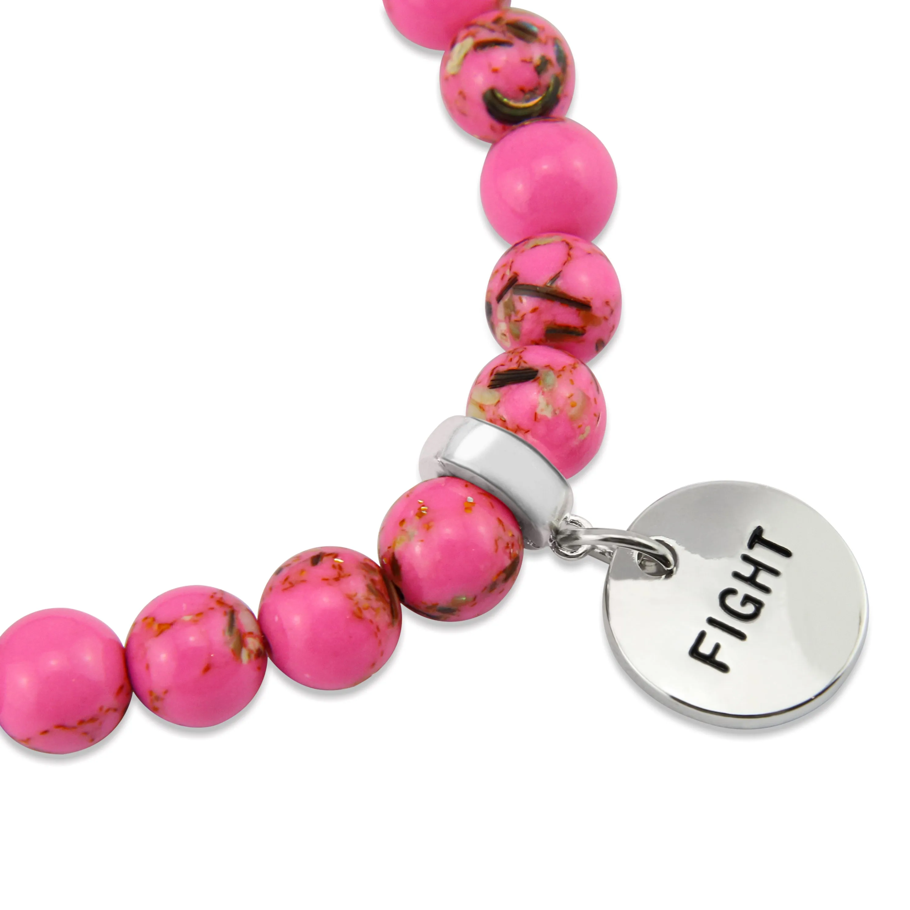 PINK COLLECTION - Hot Pink Synthesis 8mm Bead Bracelet  -  Silver Word Charms